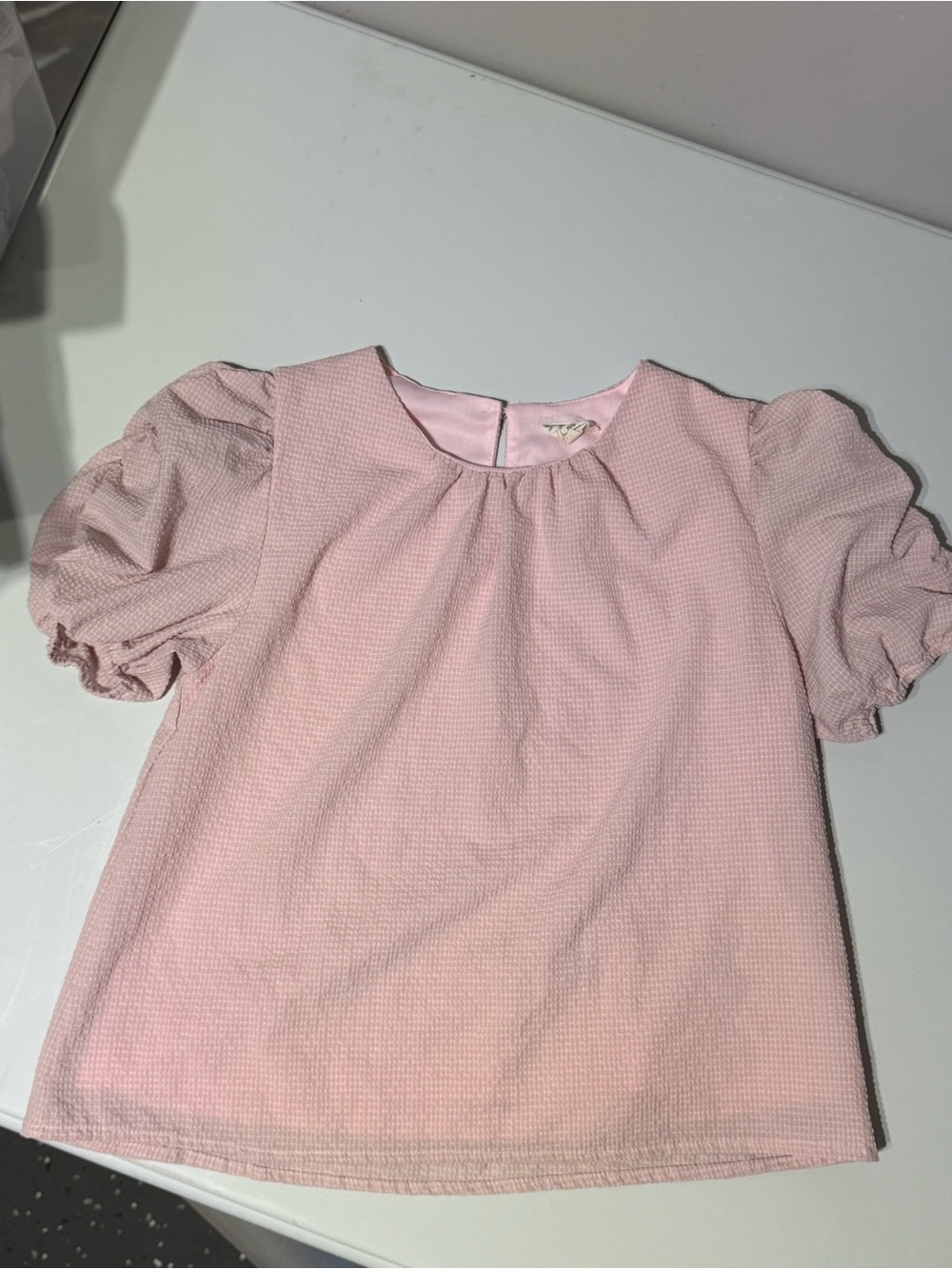 Hayden Girls Pink Textured Puff Sleeve Top Blouse Boutique Tween Size L NWOT